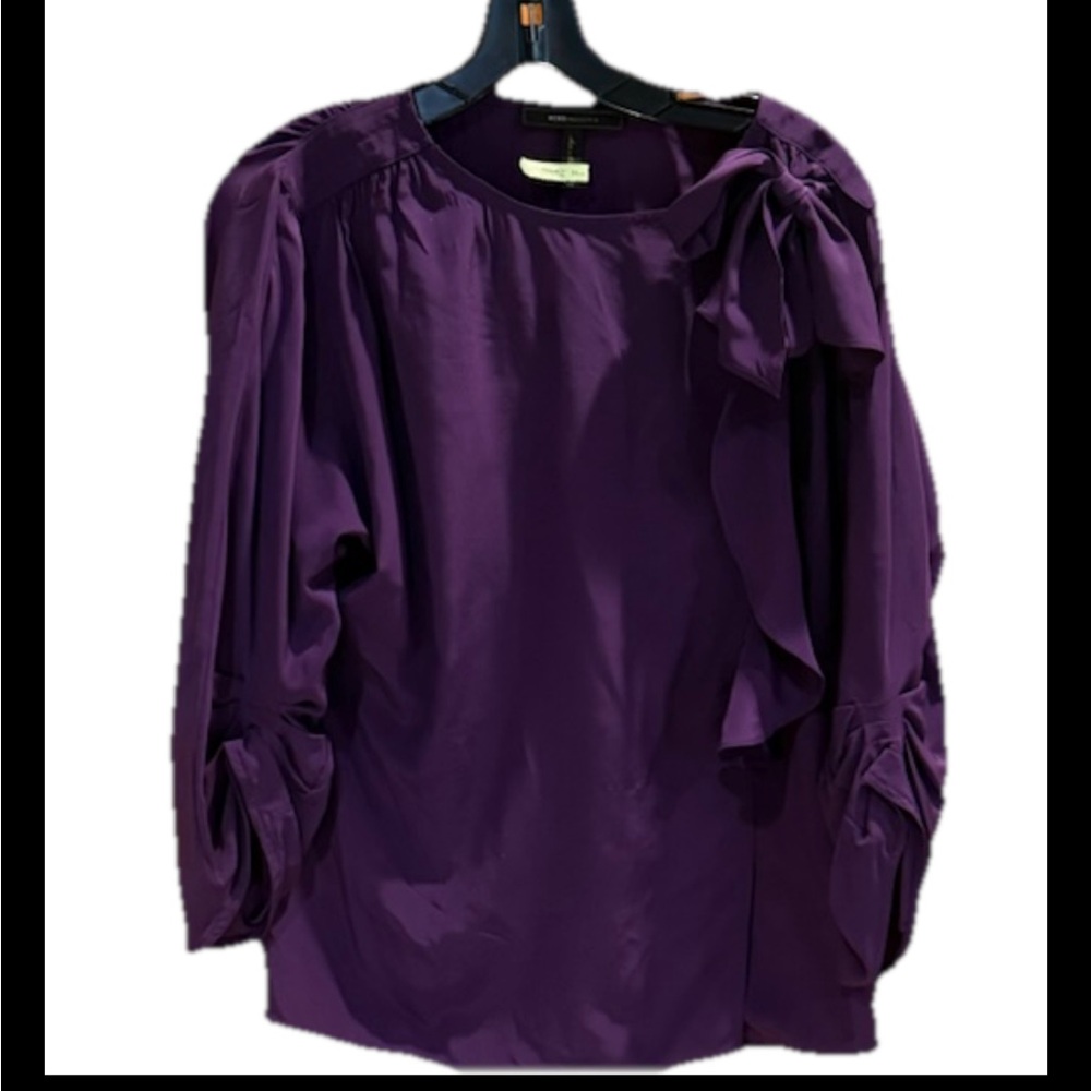 BCBGMAXAZRIA Purple Silk Blouse Faux Wrap Size XS